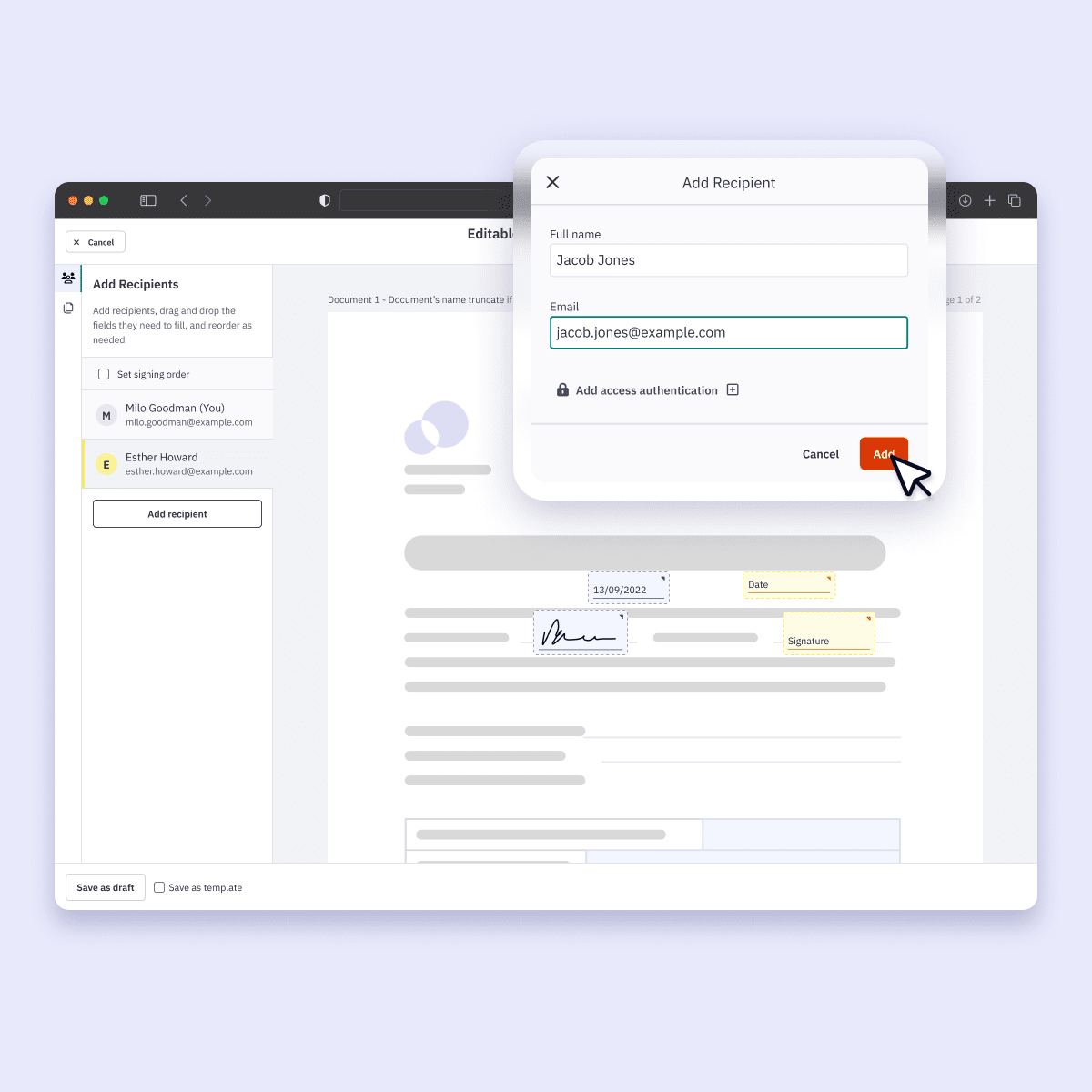 Nitro Sign being used to add fields and users